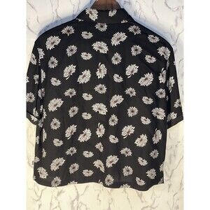 Vans Crop Top Womens Medium Black Orange Floral Button Up Short Sleeve Casual M